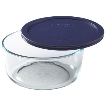 Pyrex 6017397 Storage Plus Bowl, 2 Cups, Glass/Plastic, Clear/Navy Blue