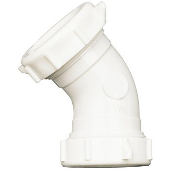 Plumb Pak PP55-7W Drain Pipe Elbow, 1-1/2 in, Slip-Joint, PVC, White