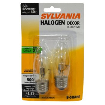 Sylvania 52560 Halogen Bulb, 40 W, Medium E26 Lamp Base, B11 Lamp, 500 Lumens, 2850 K Color Temp