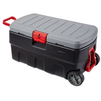 Rubbermaid RMAP350005 Lockable Storage Box, 35 gal Volume, HDPE, Black/Gray/Red, 36 in L, 19 in W, 17 in H