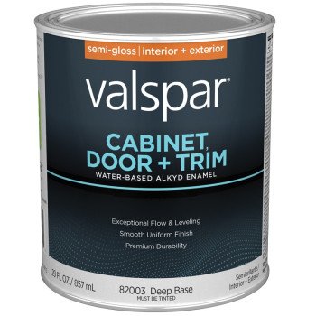 Valspar 8200 028.0082003.005 Cabinet, Door and Trim Paint Enamel, Water Base, Semi-Gloss Sheen, Deep Base, 1 qt