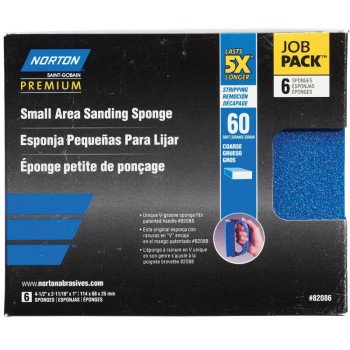 Norton ProSand 82086 Sanding Sponge, 4-1/2 in L, 2-11/16 in W, 60 Grit, Coarse, Aluminum Oxide Abrasive