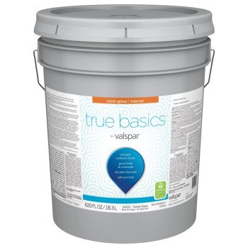 Valspar True Basics 24530 Series 080.0024531.008 Interior Paint, Semi-Gloss, Pastel Base, 5 gal