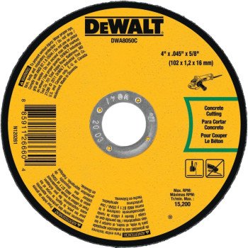 DEWALT DWA8050C Cutting Wheel, 4 in Dia, 0.045 in Thick, 5/8 in Arbor, Aluminum Oxide Abrasive