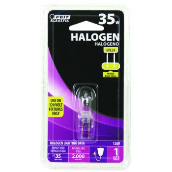 Feit Electric BPQ35T4/JCD/RP Halogen Light Bulb, 35 W, Bi-Pin Lamp Base, JCD T4 Lamp, 200 hr Average Life