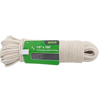 Baron 14200 Rope, 1/8 in Dia, 100 ft L, 1/8 in, 18 lb Working Load, Cotton, White