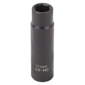 Vulcan MT6580141 Deep Impact Socket, 11 mm Socket, 3/8 in Drive, Deep Drive, 6-Point, Chrome Molybdenum Steel