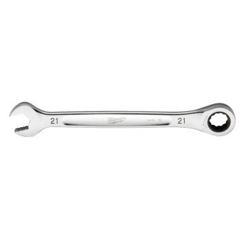 Milwaukee 45-96-9321 Ratcheting Combination Wrench, Metric, 21 mm Head, 11.1 in L, 12-Point, Steel, Chrome