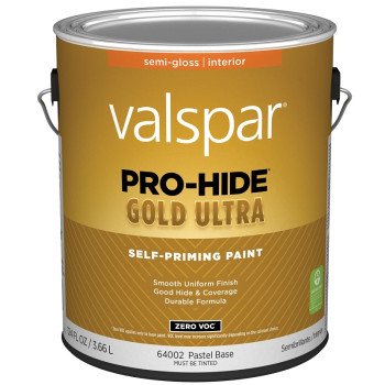 Valspar Pro-Hide Gold Ultra 6400 028.0064002.007 Latex Paint, Acrylic Base, Semi-Gloss Sheen, Pastel Base, 1 gal