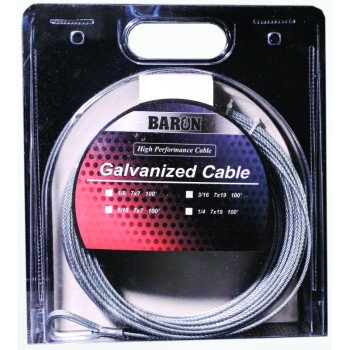 Baron 0 9005/50090 Aircraft Cable, 1/4 in Dia, 50 ft L, 1220 lb Working Load, Galvanized Steel