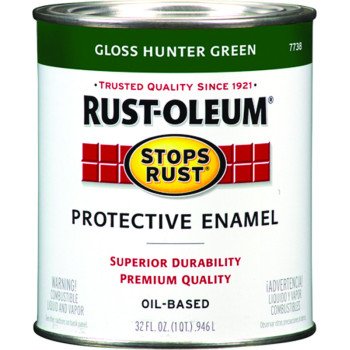 Rust-Oleum Stops Rust 7738502 Enamel Paint, Oil, Gloss, Hunter Green, 1 qt, Can, 50 to 90 sq-ft/qt Coverage Area