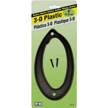 Hy-Ko PN-29/0 House Number, Character: 0, 4 in H Character, Black Character, Plastic