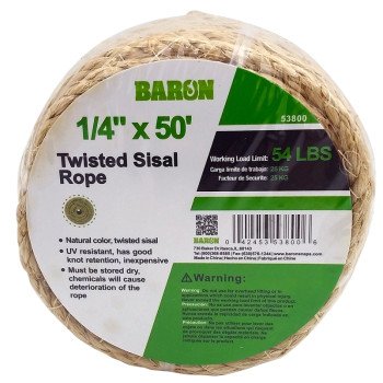 Baron 53800 Rope, 1/4 in Dia, 50 ft L, 54 lb Working Load, Sisal, Natural