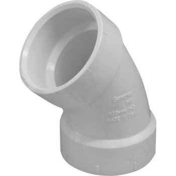 Canplas 192501 Sanitary Pipe Elbow, 1-1/2 in, Hub, 45 deg Angle, PVC, White