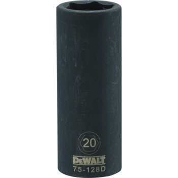 DEWALT DWMT75128OSP Deep Impact Socket, 20 mm Socket, 1/2 in Drive, 6-Point, Steel, Black Oxide