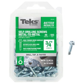 Teks 21312 Screw, #8 Thread, 3/4 in L, Coarse Thread, Hex Drive, Self-Drilling, Self-Tapping Point, Steel, Zinc, 180 PK