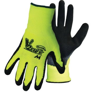 Boss Tactile Grip Series B31282-L Coated Gloves, L, Knit Wrist Cuff, Latex Coating, Polyester, Black/Hi-Viz Yellow