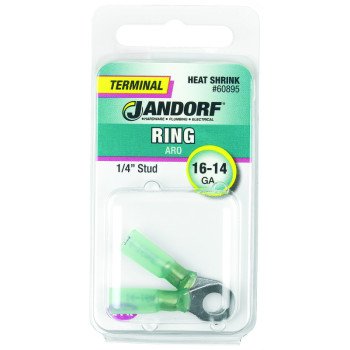 Jandorf 60895 Ring Terminal, 16 to 14 AWG Wire, 1/4 in Stud, Green