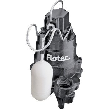 Flotec FPSC3350A Sump Pump, 1-Phase, 9.8 A, 115 V, 0.33 hp, 1-1/2 in Outlet, 24 ft Max Head, 2400 gph, Iron