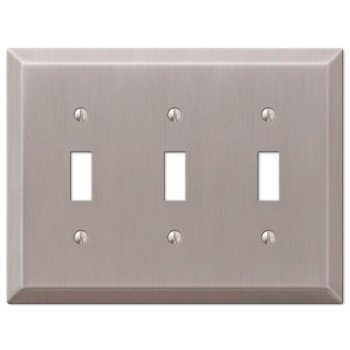 Amerelle Century 163TTTBN Wallplate, 4-15/16 in L, 6-1/2 in W, 3 -Gang, Steel, Brushed Nickel