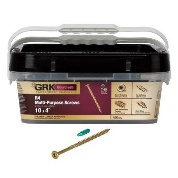 GRK Fasteners R4 121410 Screw, #10 Thread, 4 in L, W-Cut Thread, Bugle Head, Star Drive, Self-Tapping Point, Steel