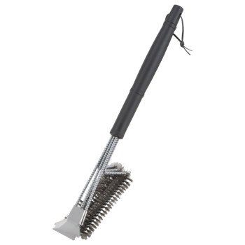 Omaha BBQ-37140 Premium Grill Brush, 6 in L Brush, 3 in W Brush, Stainless Steel Bristle, Plastic Handle, 17 in L