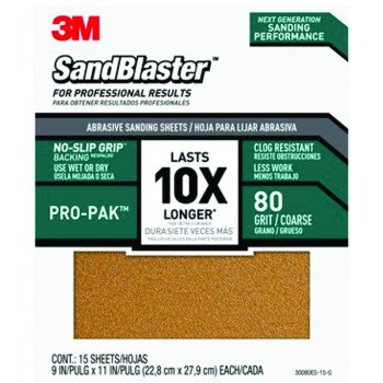 3M SandBlaster Series 30080ES-15-G Sandpaper, 11 in L, 9 in W, 80 Grit, Coarse, Aluminum Oxide Abrasive