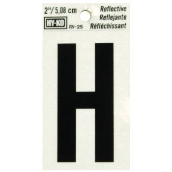 Hy-Ko RV-25/H Reflective Letter, Character: H, 2 in H Character, Black Character, Silver Background, Vinyl