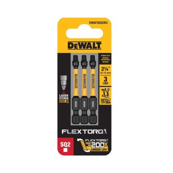 DEWALT FLEXTORQ DWAF2SQ2IR3 Screwdriver Bit, #2 Drive, Square Drive, 1/4 in Shank, Hex Shank, 2-1/4 in L, HSS