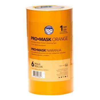 IPG PG505-36 (99664) Masking Tape, 60 yd L, 1-1/2 in W, Crepe Paper Backing, Orange