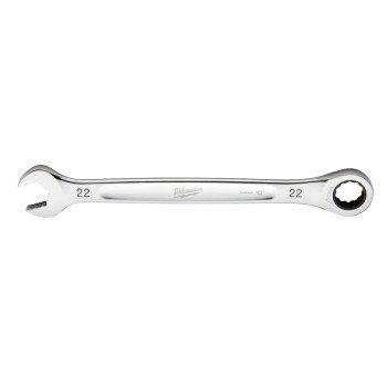 Milwaukee 45-96-9322 Ratcheting Combination Wrench, Metric, 22 mm Head, 11.93 in L, 12-Point, Steel, Chrome