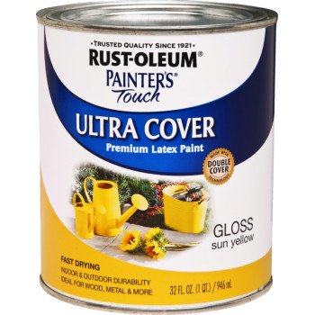 Rust-Oleum 1945502 Enamel Paint, Water, Gloss, Sun Yellow, 1 qt, Can, 120 sq-ft Coverage Area