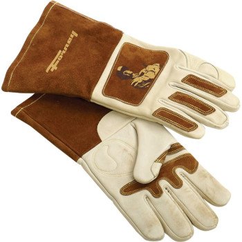 ForneyHide 53410 Welding Gloves, Men's, L, 12-5/8 in L, Gauntlet Cuff, Brown/White, Reinforced Crotch Thumb