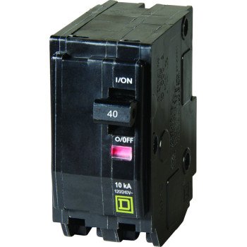 Square D QO QO240C Circuit Breaker, Mini, 40 A, 2 -Pole, 120/240 VAC, 48 VDC, Plug Mounting, Black