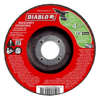 Diablo DBD045250701C Grinding Wheel, Applicable Materials: Cement, Cinder, Paver Stone, 4-1/2 in Dia, 1/4 in Thick