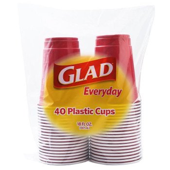 Glad Everyday BBP25519 Disposable Cup, 18 oz Cup, Plastic, Red