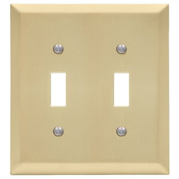 Amerelle 163TTSB Wallplate, 4-15/16 in L, 4-9/16 in W, 2 -Gang, Steel, Satin Brass