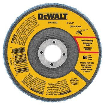 DEWALT DWA8202 Flap Disc, 4 in Dia, 5/8 in Arbor, Coated, 60 Grit, Medium, Zirconium Oxide Abrasive, Fiberglass Backing