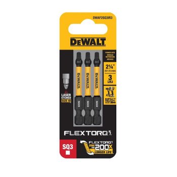 DEWALT FLEXTORQ DWAF2SQ3IR3 Impact Screwdriving Bit, #3 Drive, Square Drive, 1/4 in Shank, Hex Shank, 2-1/4 in L