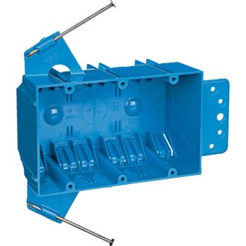 Carlon B344AB-UPC Outlet Box, 3 -Gang, PVC, Blue, Captive Nail, Bracket Mounting