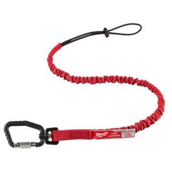 Milwaukee 48-22-8810 Locking Tool Lanyard, 36.3 in L, 10 lb Working Load, Rubber/Nylon Line, Red, Carabiner End Fitting