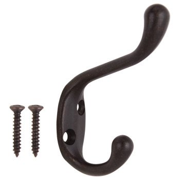 ProSource H6271007ORB-PS Coat and Hat Hook, 22 lb, 2-Hook, 1-1/64 in Opening, Zinc, Oil-Rubbed Bronze