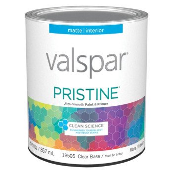 Valspar Pristine 18500 Series 027.0018505.005 Interior Paint, Matte Sheen, Clear, 1 qt, Can