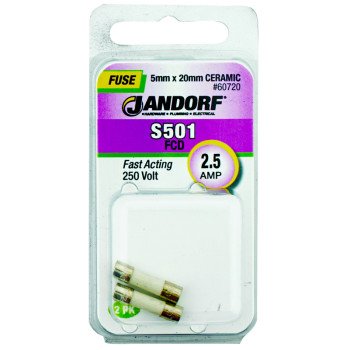 Jandorf 60720 Fast Acting Fuse, 2.5 A, 250 V, 1500 A Interrupt, Ceramic Body