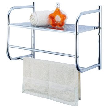 Simple Spaces BR32-CH Bathroom Rack, 11 lb Each shelf, 6.6 lb Each Towel Rack Max Weight Capacity, 1-Shelf, Metal