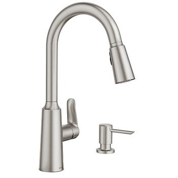 Moen Edwyn Series 87028SRS Pull-Down Kitchen Faucet, 1.5 gpm, 1-Faucet Handle, 1, 4-Faucet Hole, Stainless Steel