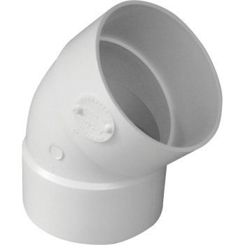 Canplas 414184BC Pipe Elbow, 4 in, Hub, 45 deg Angle, PVC, White