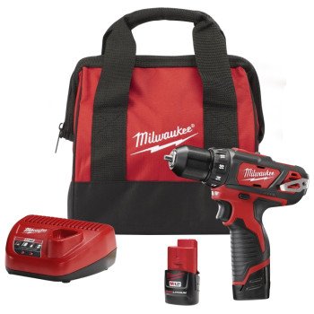 Milwaukee 2407-22 Drill/Driver Kit, Battery Included, 12 V, 1.5 Ah, 3/8 in Chuck, Keyless Chuck