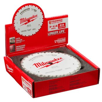 Milwaukee 48-41-0720 Circular Saw Blade, 7-1/4 in Dia, 5/8 in Arbor, 24-Teeth, Cobalt/Tungsten Carbide Cutting Edge, 10/PK