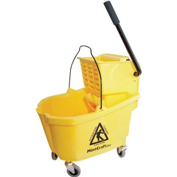 Simple Spaces 9130 Mop Bucket with Ringer, 32 qt Capacity, Plastic Bucket/Pail, Plastic Wringer, Yellow